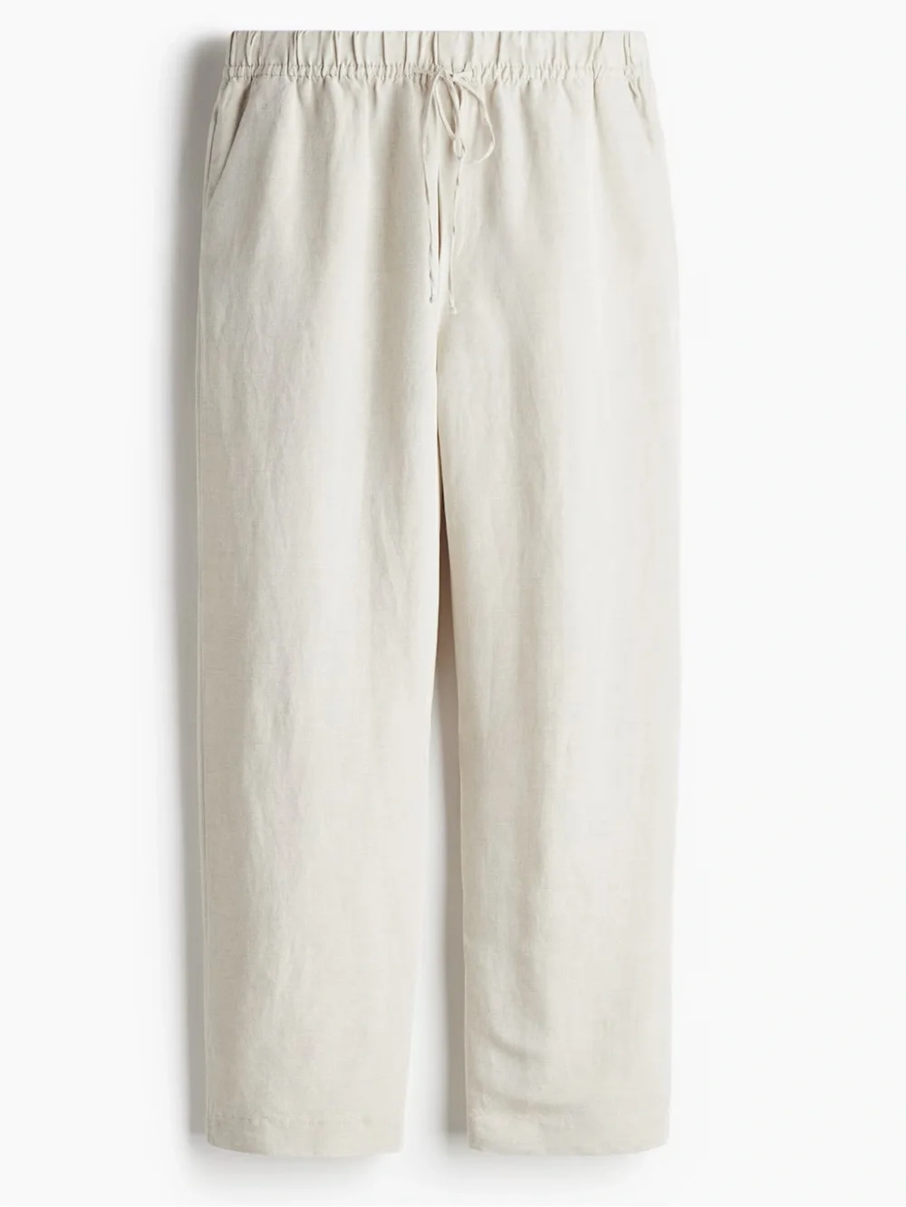H&M Cream Wide-Leg Linen Drawstring Pants